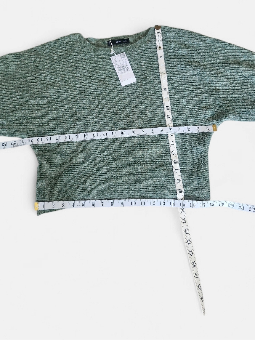 Mango Sage Green Knit Sweater Fits XS-SM Batwing Dolman Sleeve - Picture 4 of 7